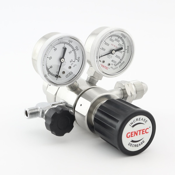 Gentec HP SS Low Flow Regulator, Dual Stage, CGA 590, Inlet 0 to 100PSI, Needle Valve, Use with: Air R31SLMK-DIK-C590-01-N - main